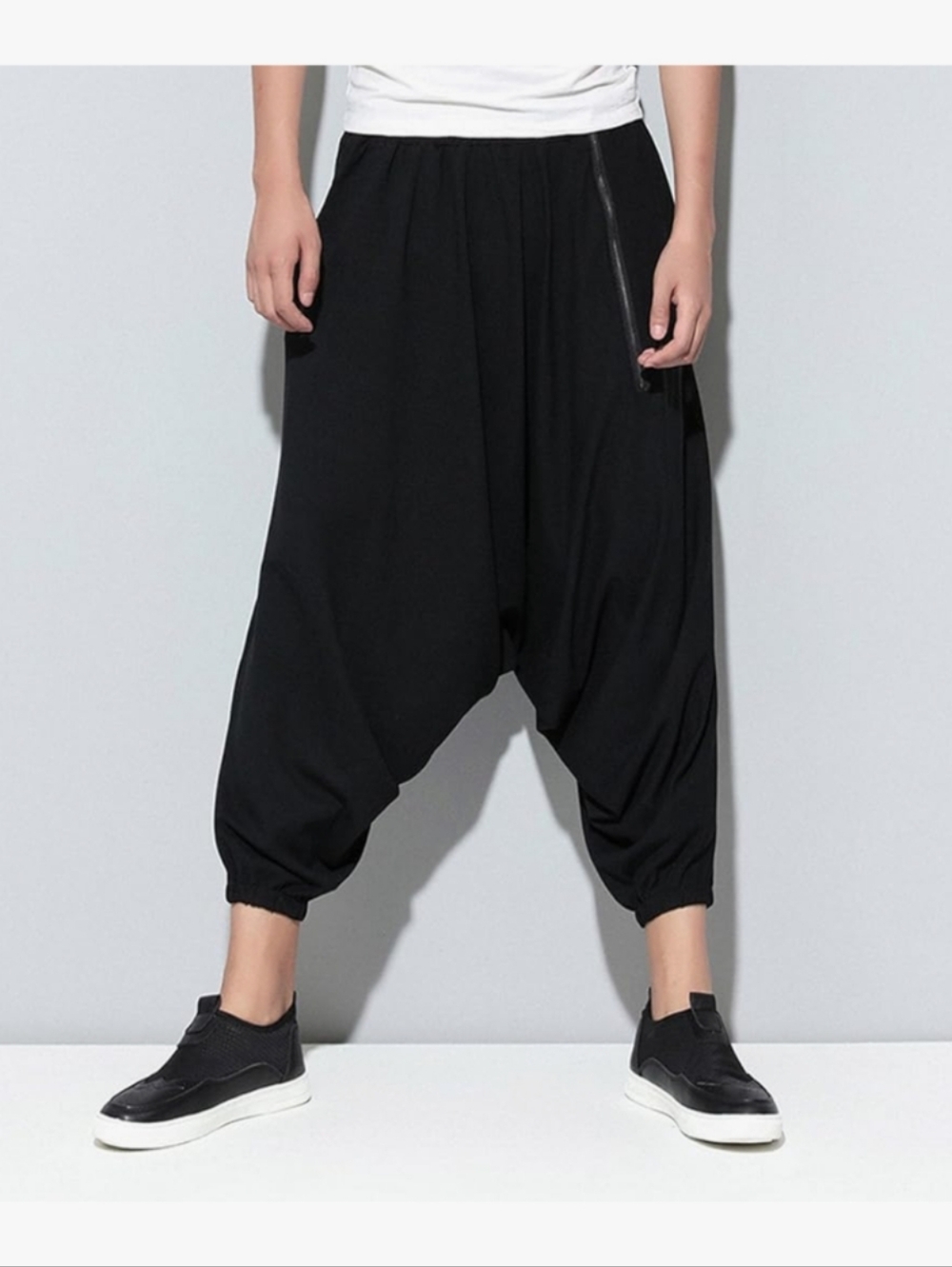 Men's Black Drop-Crotch Harem Pants - BNWT OS
